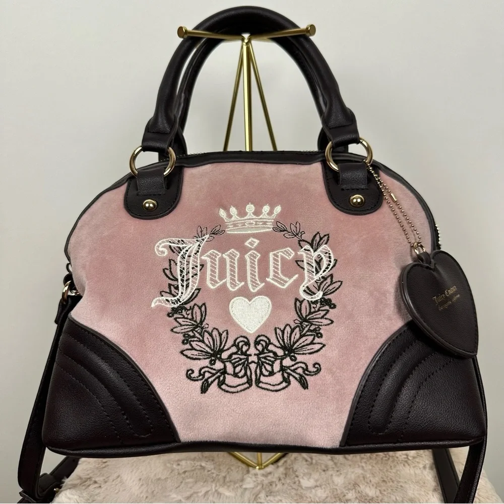 JUICY COUTURE Vintage Heritage White Heart Velour Satchel - Picture 13 of 13